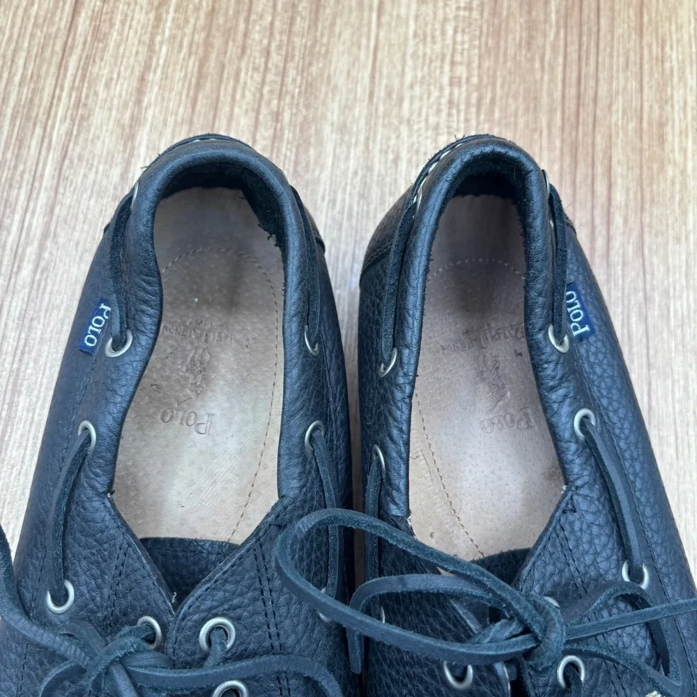 Polo Ralph Lauren Bienne Boat Shoes Mens Black Excellent 11D Pebbled Leather